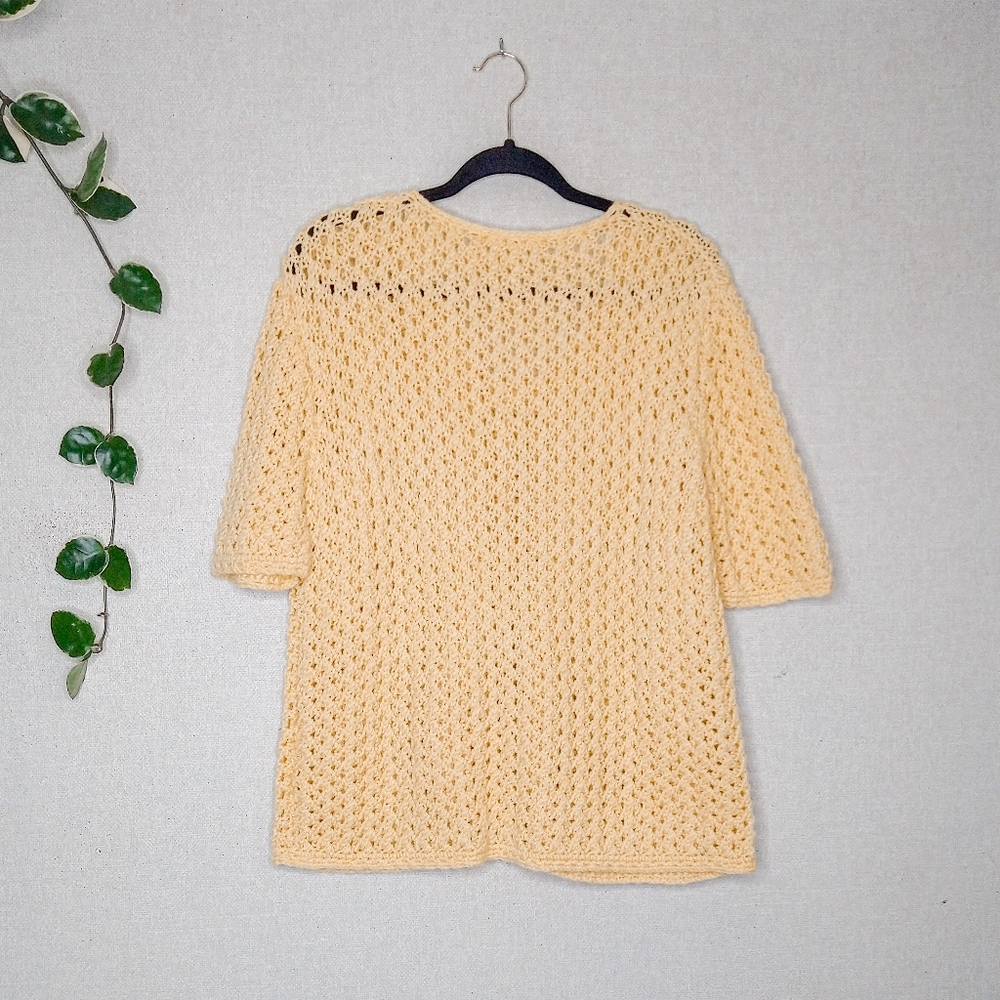 Vintage Yellow Orange Handmade Grandma Crochet Flower Button Cardigan Size XL - Picture 3 of 4